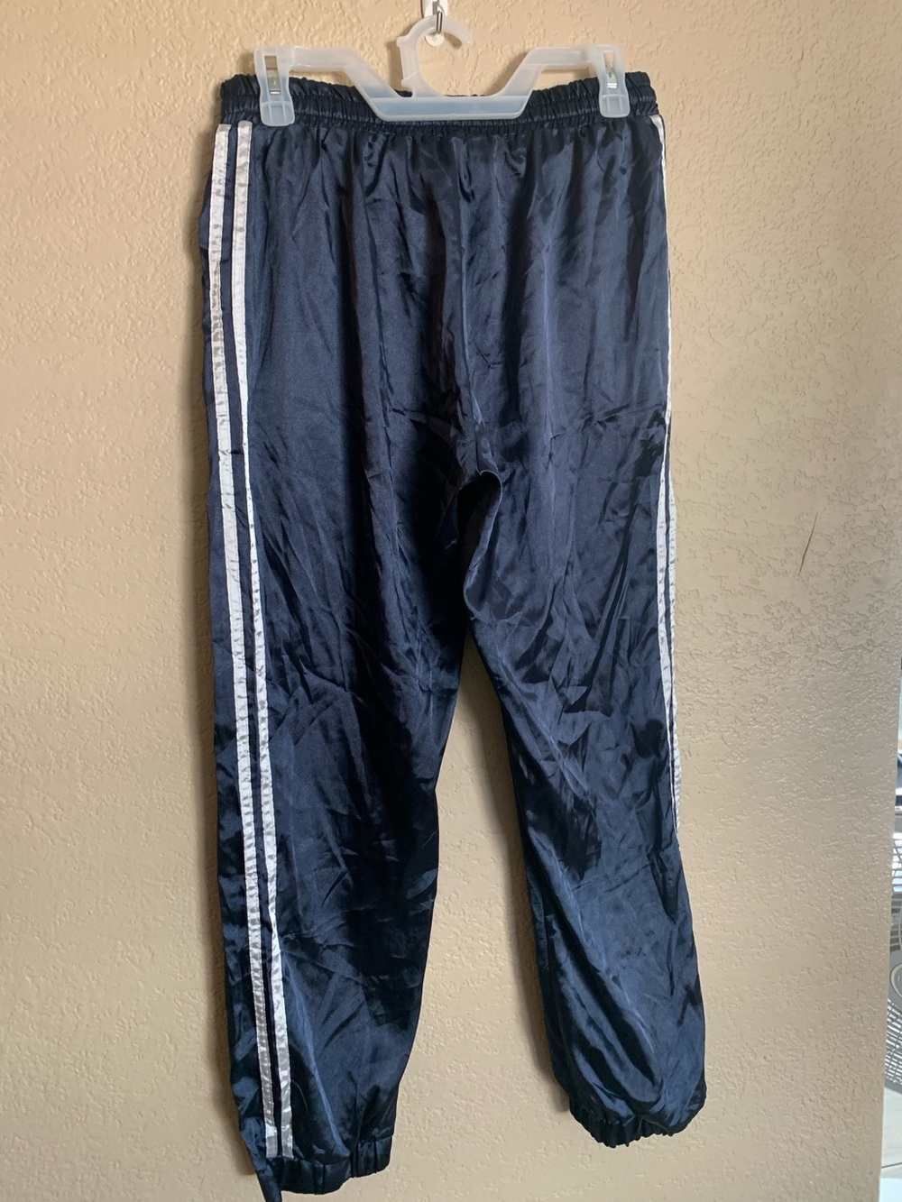 Navy Track Pants with White Side Stripes
